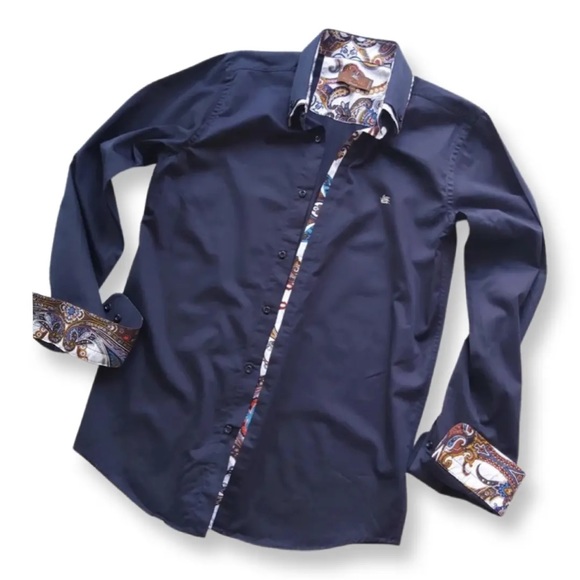 Etro Milano Vintage Navy Blue Button Front Men's Shirt,Size S - Picture 4 of 9